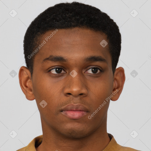 Neutral black young-adult male with short  brown hair and brown eyes