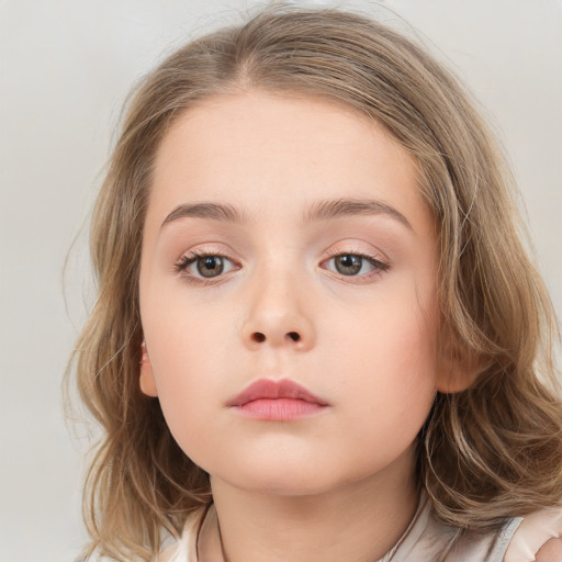 Neutral white child female with medium  brown hair and brown eyes