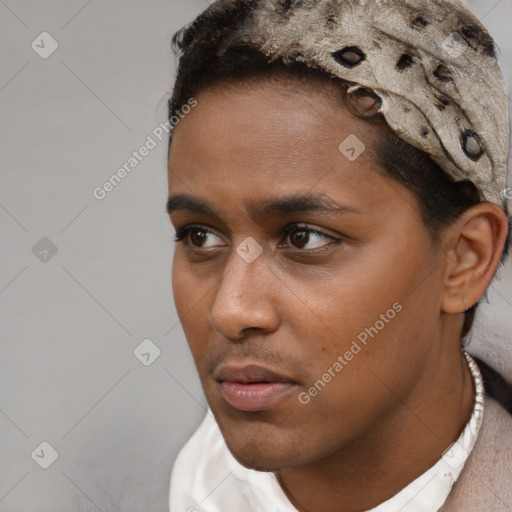 Neutral black young-adult male with short  brown hair and brown eyes