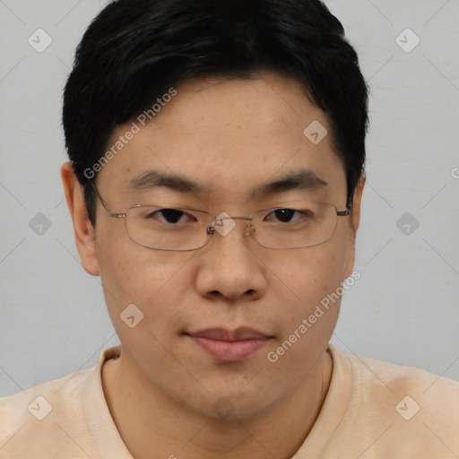 Neutral asian young-adult male with short  brown hair and brown eyes