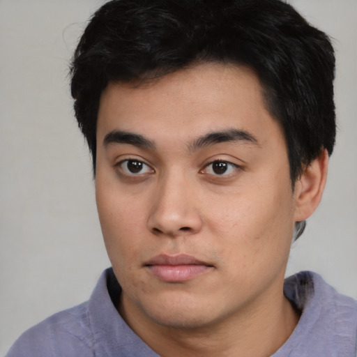 Neutral asian young-adult male with short  black hair and brown eyes