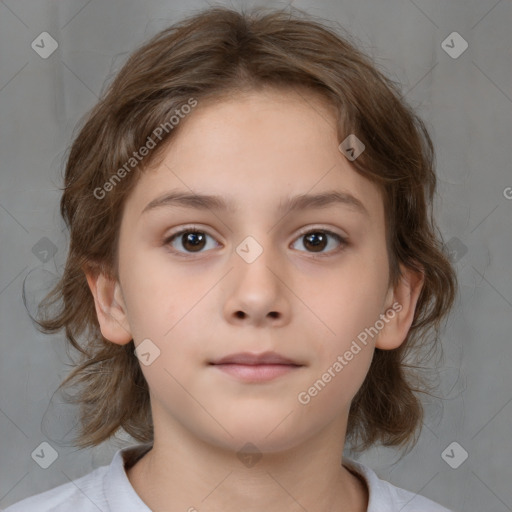 Neutral white child female with medium  brown hair and brown eyes