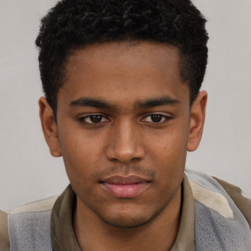 Neutral black young-adult male with short  brown hair and brown eyes
