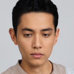 Neutral asian young-adult male with short  black hair and brown eyes