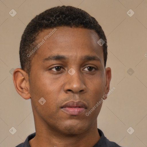 Neutral black young-adult male with short  brown hair and brown eyes