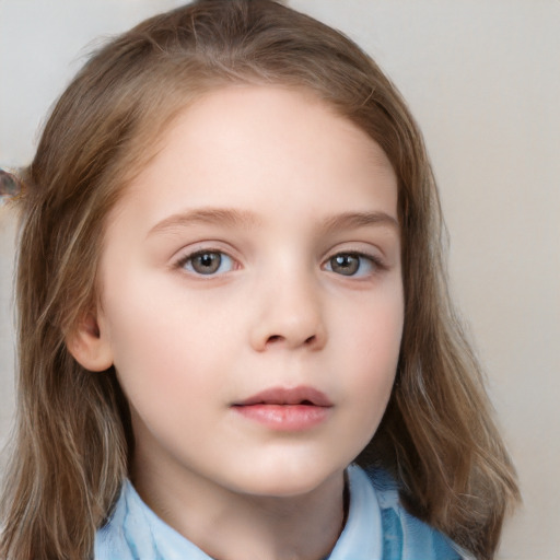 Neutral white child female with medium  brown hair and grey eyes