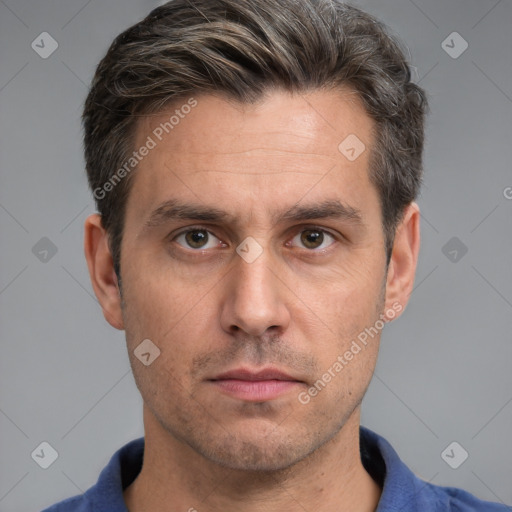 Neutral white adult male with short  brown hair and brown eyes