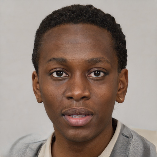 Neutral black young-adult male with short  brown hair and brown eyes
