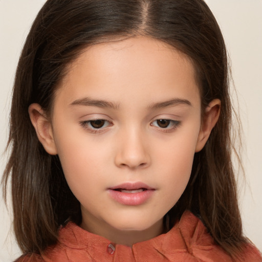 Neutral white child female with long  brown hair and brown eyes