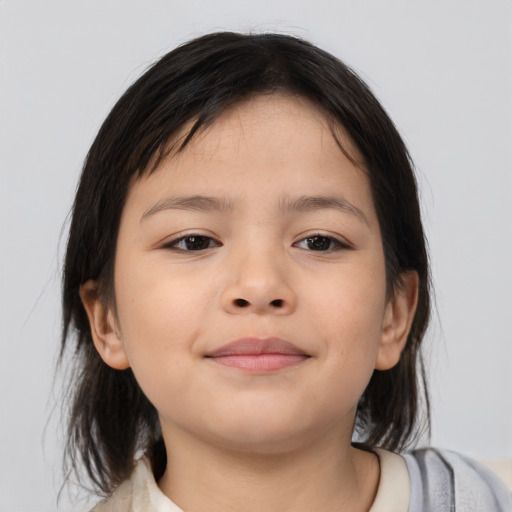 Neutral asian child female with medium  brown hair and brown eyes