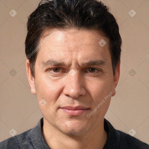 Neutral white adult male with short  brown hair and brown eyes