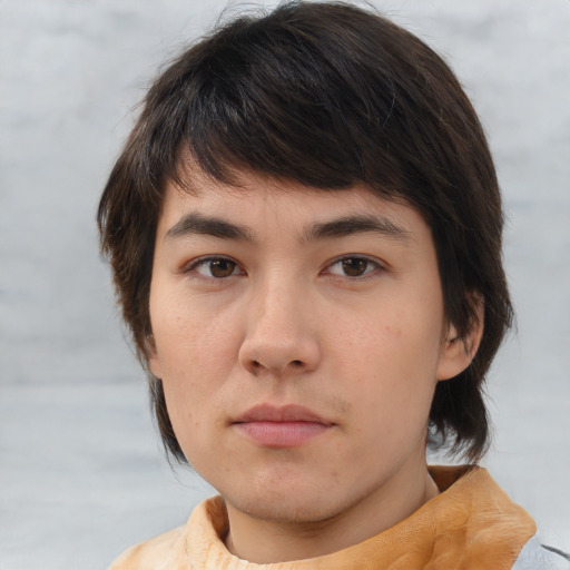 Neutral white young-adult male with medium  brown hair and brown eyes