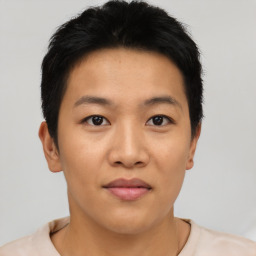 Neutral asian young-adult male with short  brown hair and brown eyes