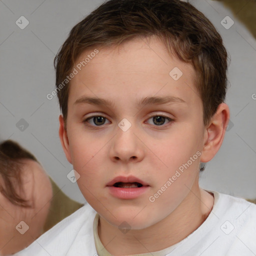 Neutral white child female with short  brown hair and brown eyes