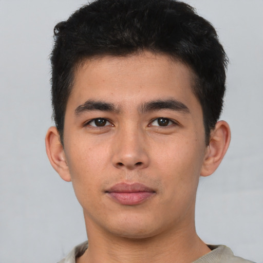 Neutral asian young-adult male with short  black hair and brown eyes