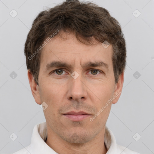 Neutral white adult male with short  brown hair and brown eyes