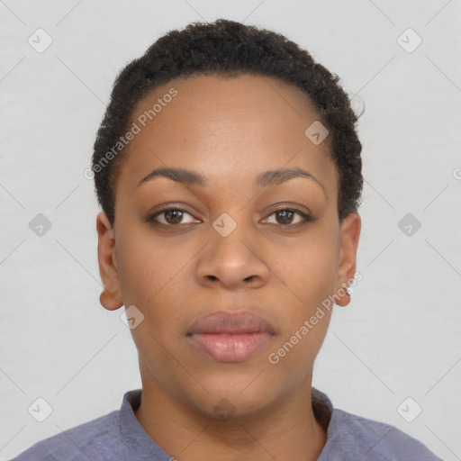 Neutral black young-adult female with short  brown hair and brown eyes