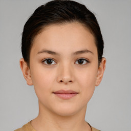 Neutral white young-adult female with short  brown hair and brown eyes