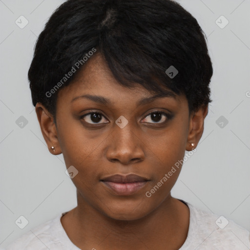 Neutral asian young-adult female with short  black hair and brown eyes