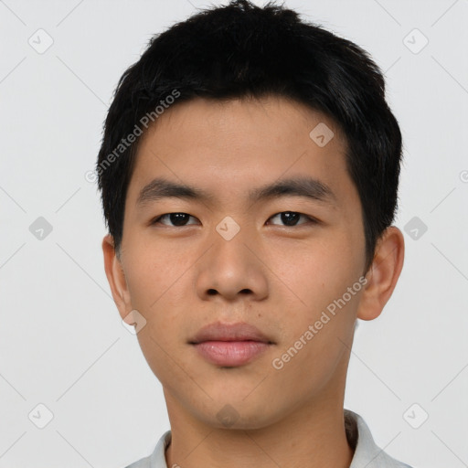 Neutral asian young-adult male with short  black hair and brown eyes