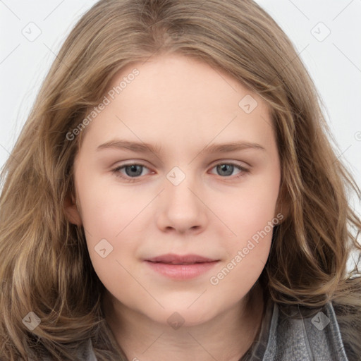 Neutral white child female with long  brown hair and brown eyes