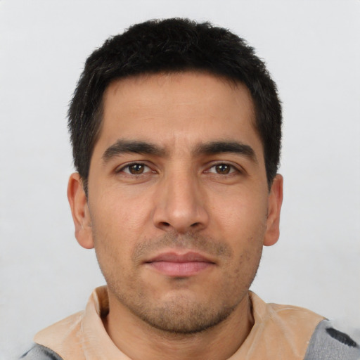 Neutral asian young-adult male with short  black hair and brown eyes