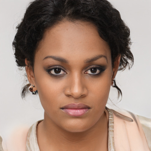 Neutral latino young-adult female with long  brown hair and brown eyes
