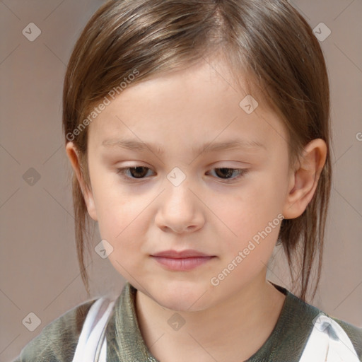 Neutral white child female with medium  brown hair and brown eyes