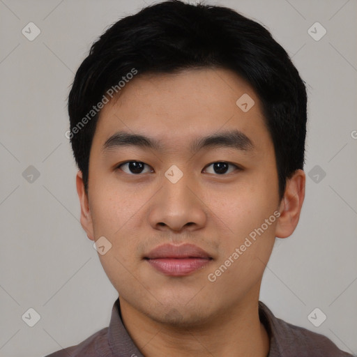 Neutral asian young-adult male with short  black hair and brown eyes