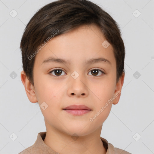 Neutral white child female with short  brown hair and brown eyes