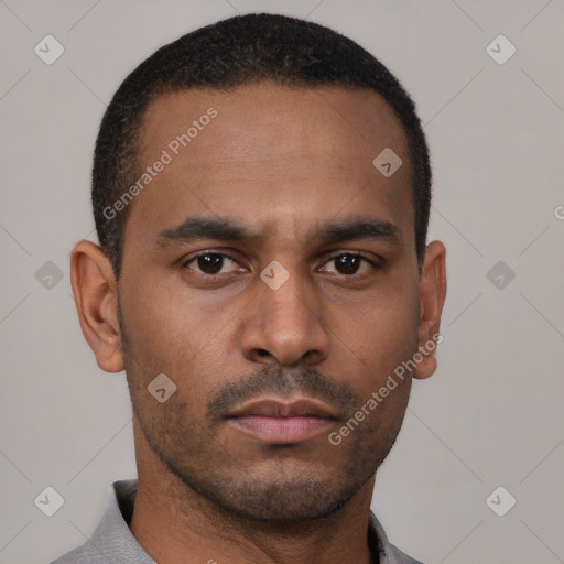Neutral latino young-adult male with short  brown hair and brown eyes