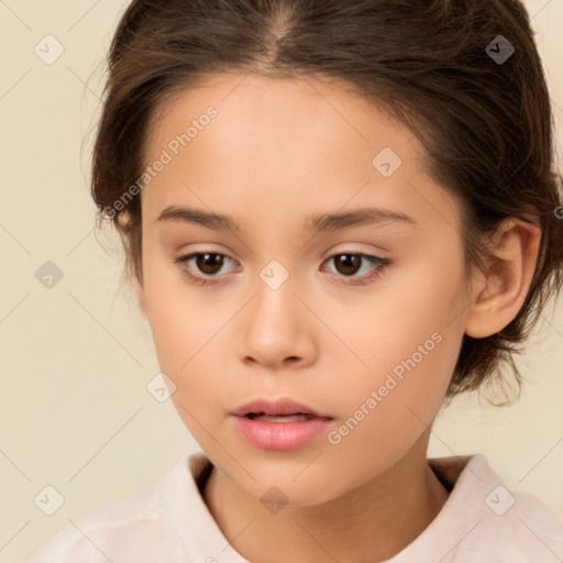 Neutral white child female with medium  brown hair and brown eyes