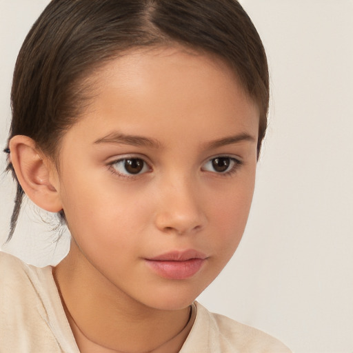 Neutral white child female with medium  brown hair and brown eyes