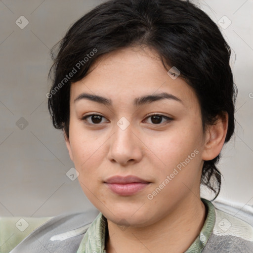 Neutral asian young-adult female with medium  brown hair and brown eyes