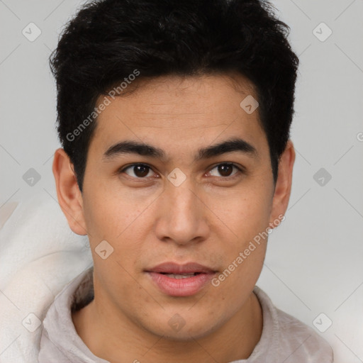 Neutral latino young-adult male with short  brown hair and brown eyes