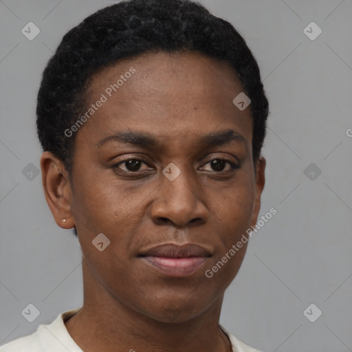 Neutral black young-adult male with short  brown hair and brown eyes