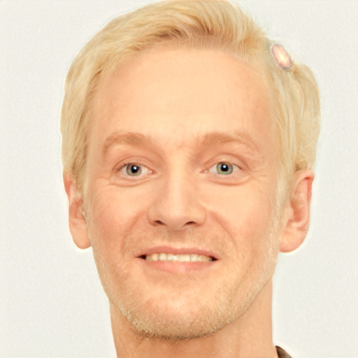 Joyful white adult male with short  blond hair and brown eyes