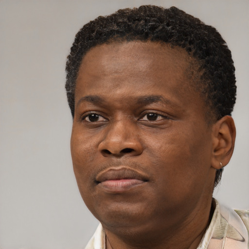 Neutral black young-adult male with short  brown hair and brown eyes