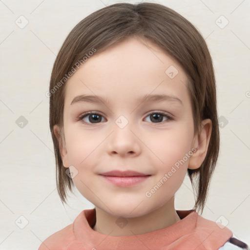 Neutral white child female with medium  brown hair and brown eyes