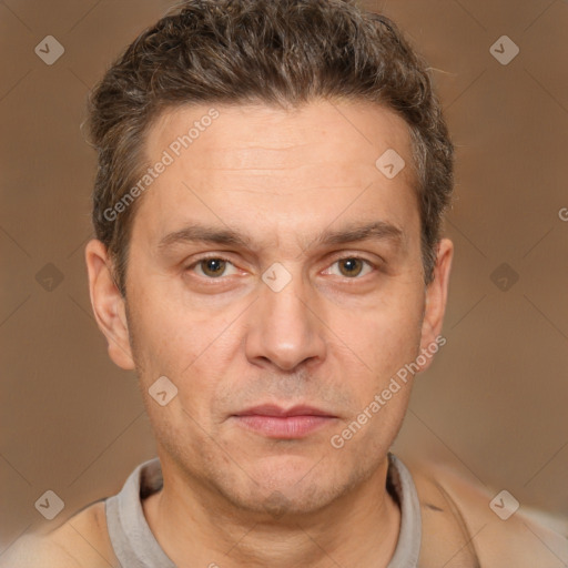 Neutral white adult male with short  brown hair and brown eyes