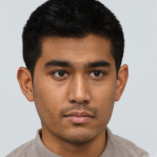 Neutral asian young-adult male with short  black hair and brown eyes