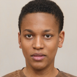 Neutral black young-adult male with short  brown hair and brown eyes