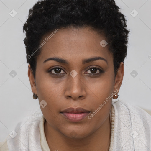 Neutral black young-adult female with short  brown hair and brown eyes