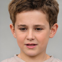 Joyful white child male with short  brown hair and brown eyes