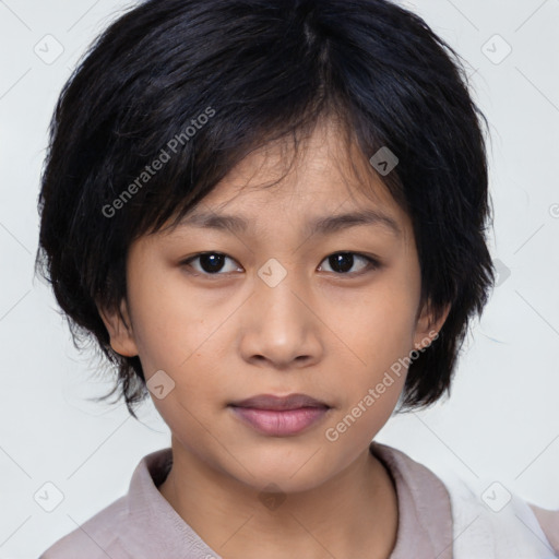 Neutral asian young-adult female with medium  brown hair and brown eyes