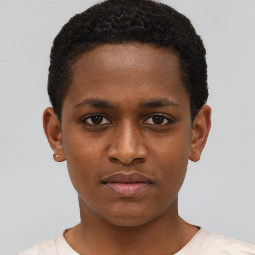 Neutral black young-adult male with short  brown hair and brown eyes