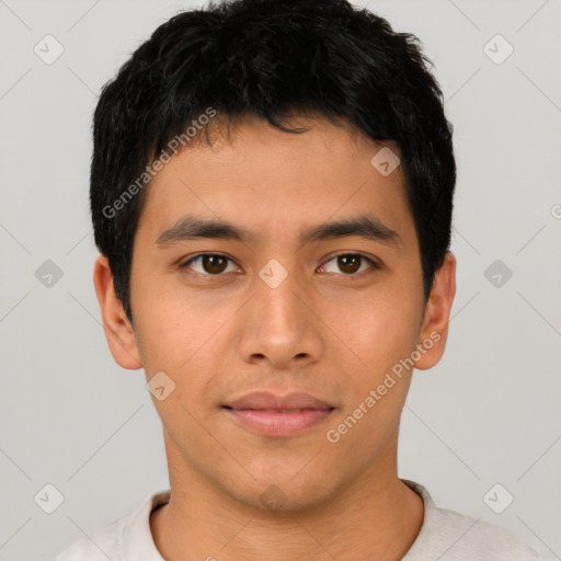 Neutral asian young-adult male with short  black hair and brown eyes