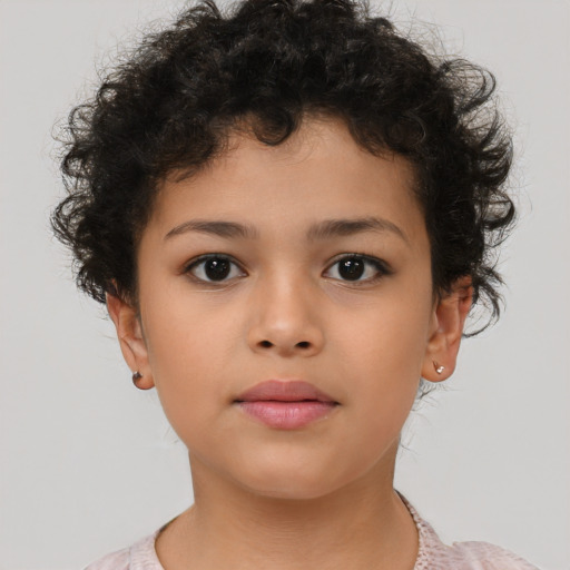 Neutral latino child female with short  brown hair and brown eyes