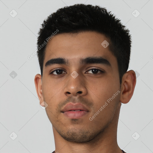 Neutral asian young-adult male with short  black hair and brown eyes