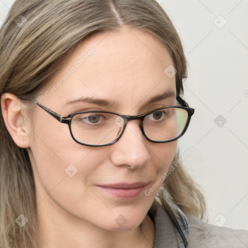 Neutral white young-adult female with medium  brown hair and blue eyes